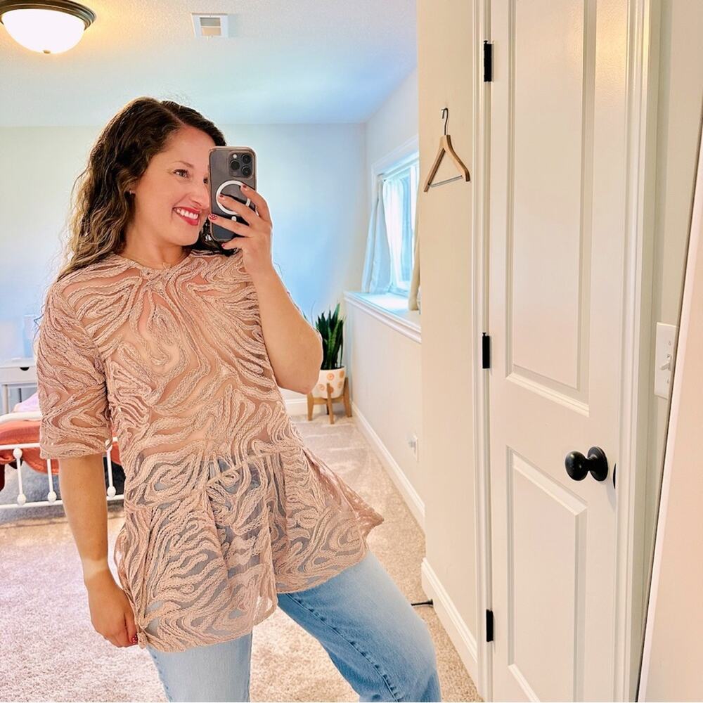 Alexis Pink Textured Blouse Top Small